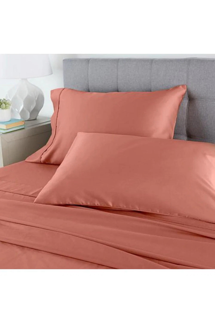 Concierge Collection 400TC Cotton 4pc Sheet Set Coral/Coral Haze